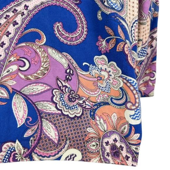 Talbots Womens Thin Violet Blue Paisley Floral Cardigan Sweater Cotton Blend M - Picture 11 of 16